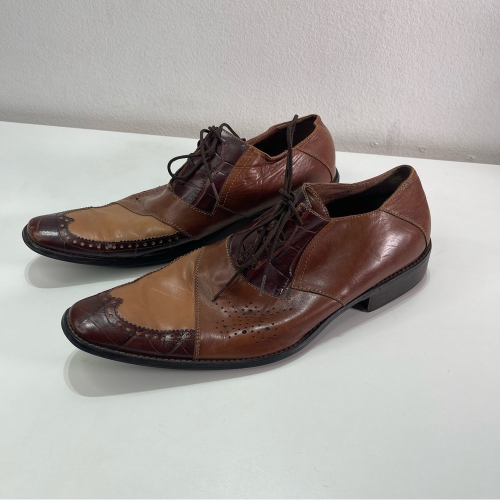 FRATELLI Footwear Men 13 Patchwork Loafer Lace Up Dress Leather Shoes